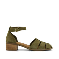Jaclyn Fisherman Heel Military Olive Kid Suede - Side View