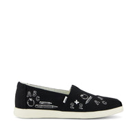 Alpargata Plus Black Slub Woven Back To School Doodle Embroidery - Side View